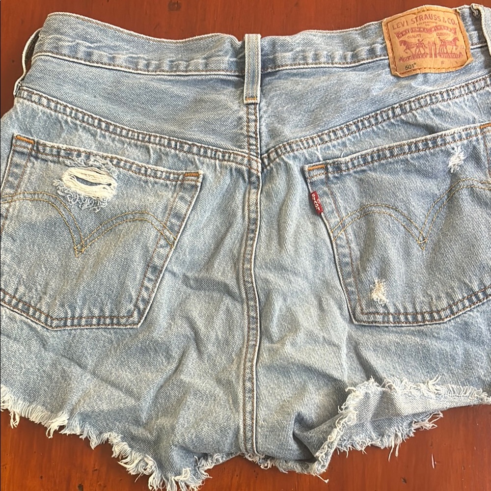 Levi's Blue Distressed Jean Shorts High-Waisted